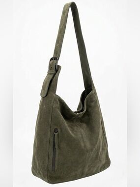 Unbranded Olive Green Suede Hobo Shoulder Bag Slouchy Boho Minimalist